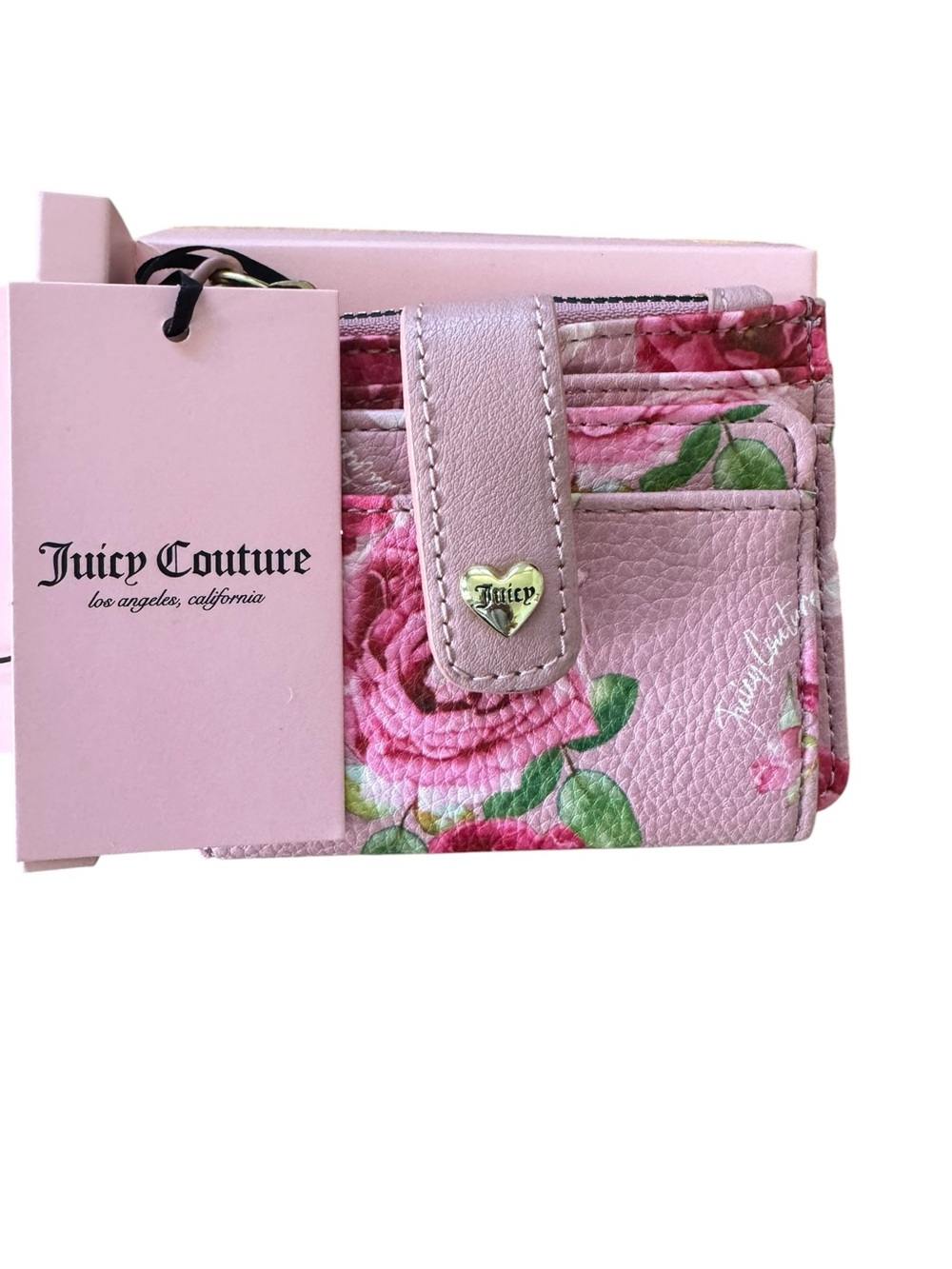 NWT Juicy Couture Pink Floral Card Case Wallet and Fuzzy Socks Boxed Gift Set - Picture 4 of 7